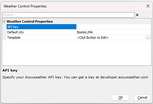 Weather Control Properties dialog